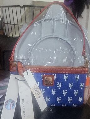 Dooney & Bourke Blue Crossbody with Tan Trim and Gold Accents